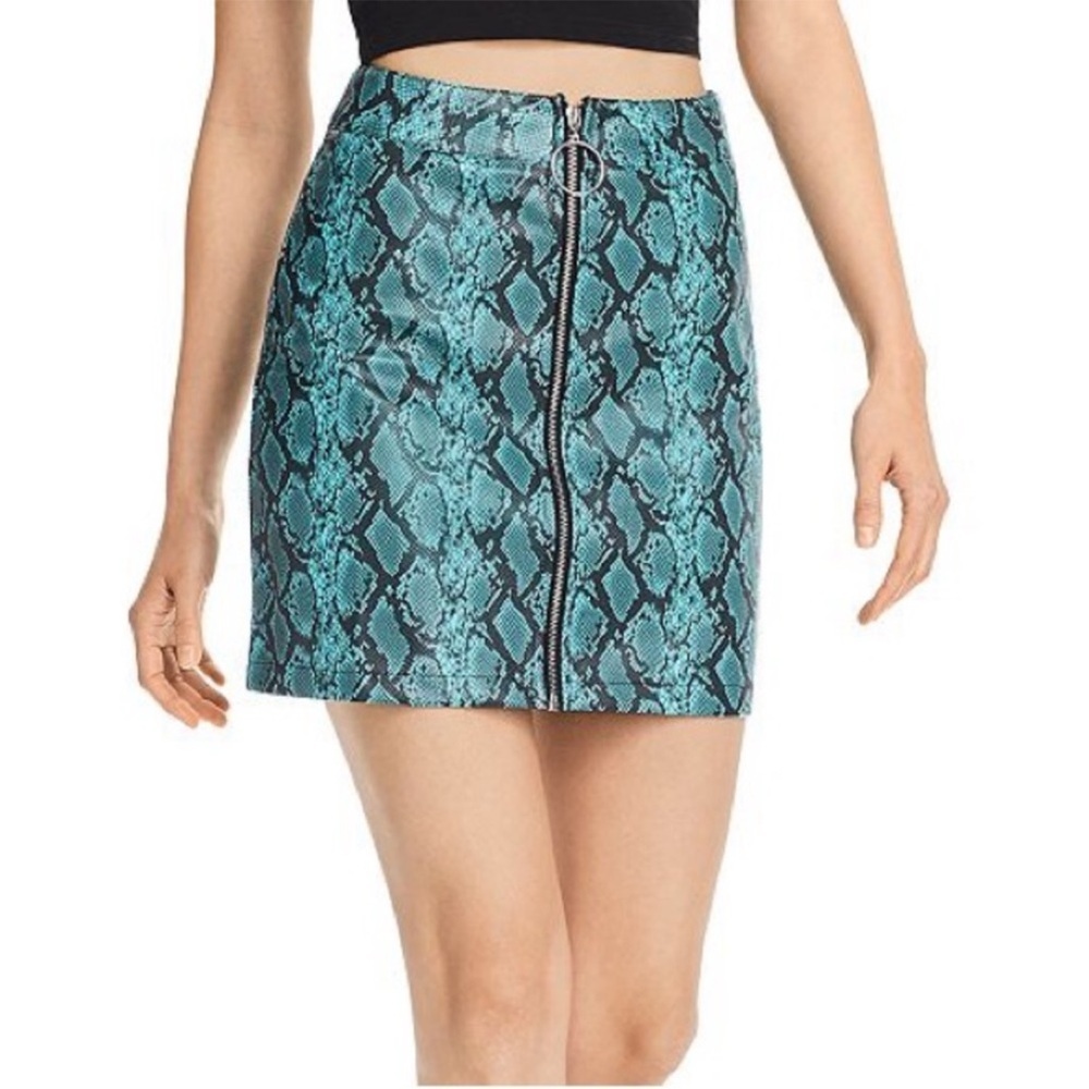 Tiger Mist Faux Snakeskin Mini Skirt Size XS NEW Blue Snake